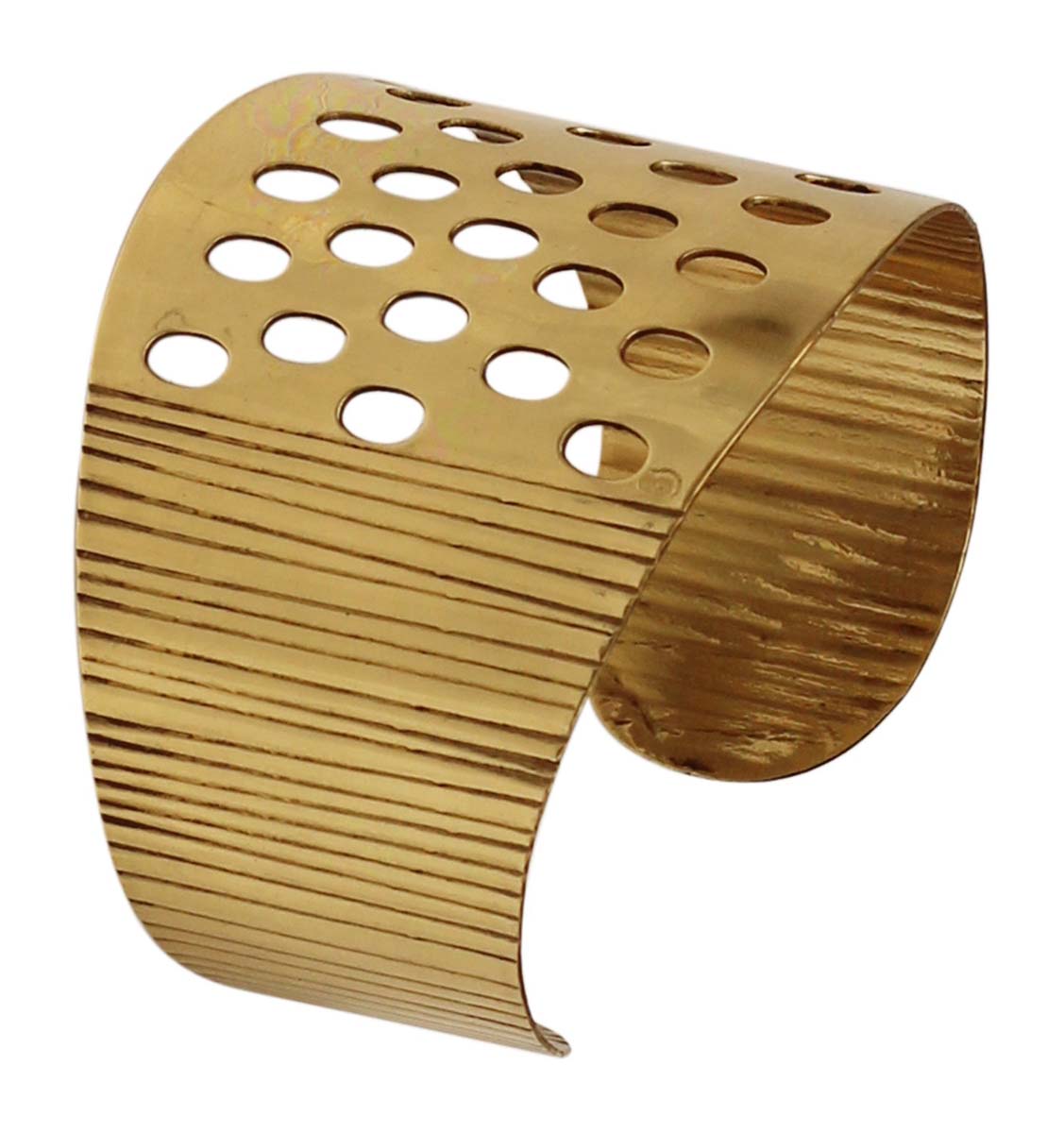 Brass Cuff Bracelet with Circle Cut-Work - 2.6” GoldenTone - Trendy Accessories / Gifts for Her - Buy in Bulk Wholesale